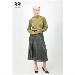 Sgert Maxi Hyd Llawn Pleated Moethus gyda Band Gwasg Elastig